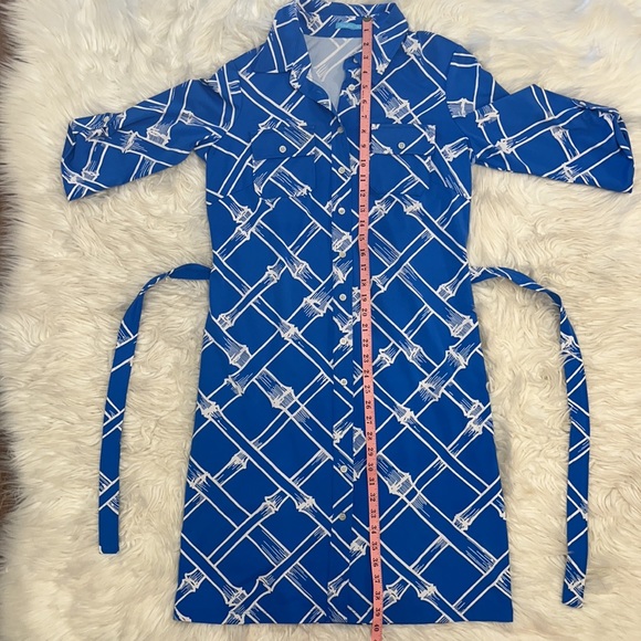 NWOT J. McLaughlin Blue/White Bamboo Pattern Brynn Shirt Dress - Picture 8 of 16